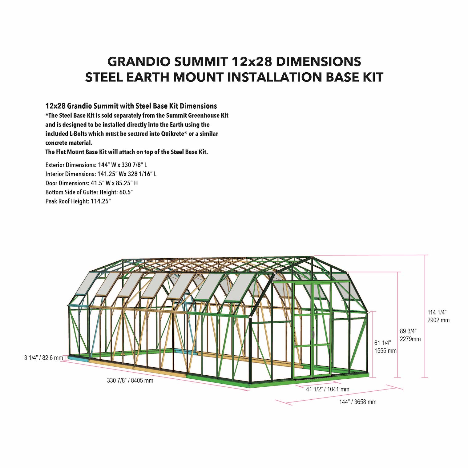 Summit 12X9X28.ft Greenhouse