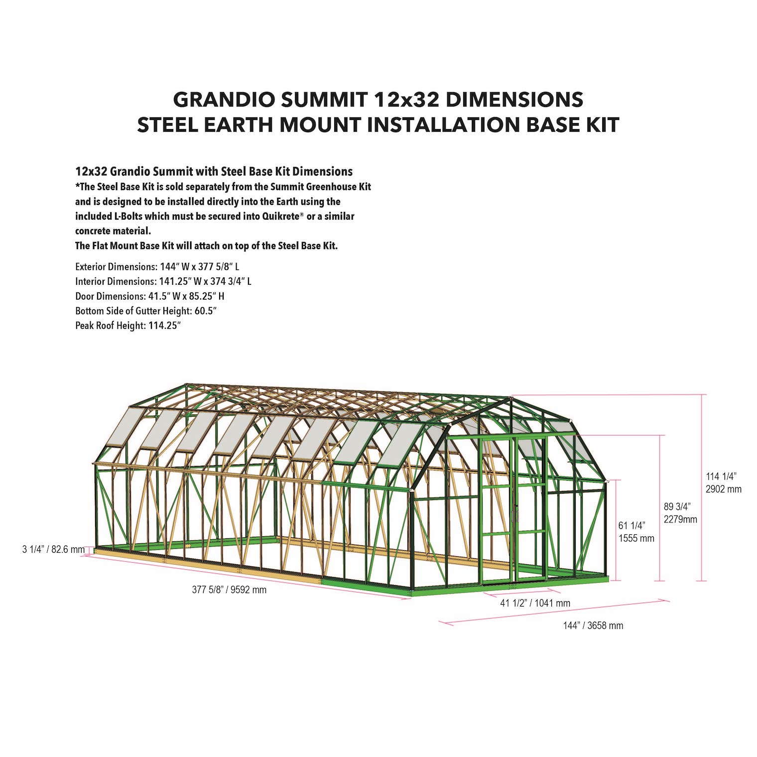 Summit 12X9X32.ft Greenhouse