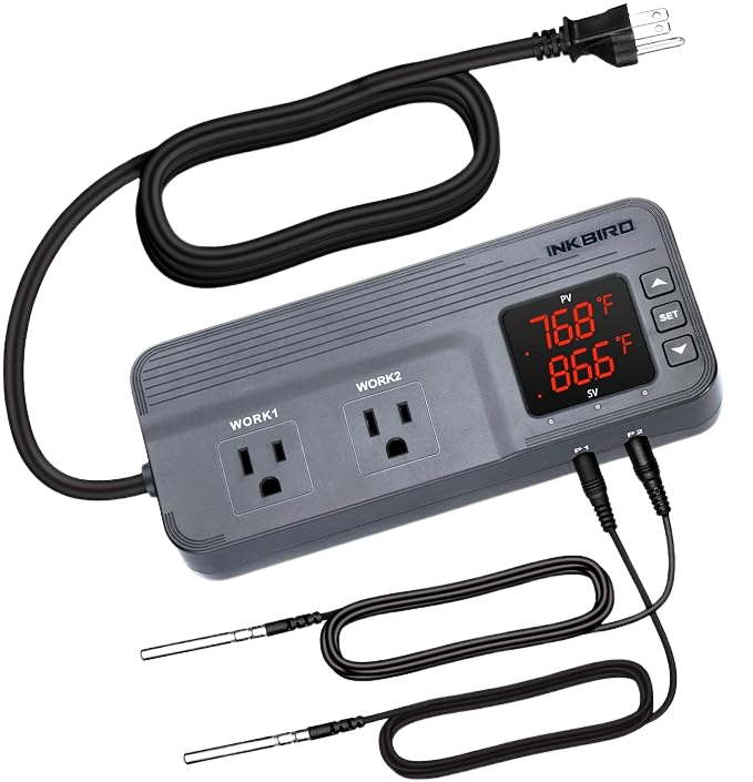 Temperature Controller with Dual Sensor AC Dual Stage Outlet Thermostat