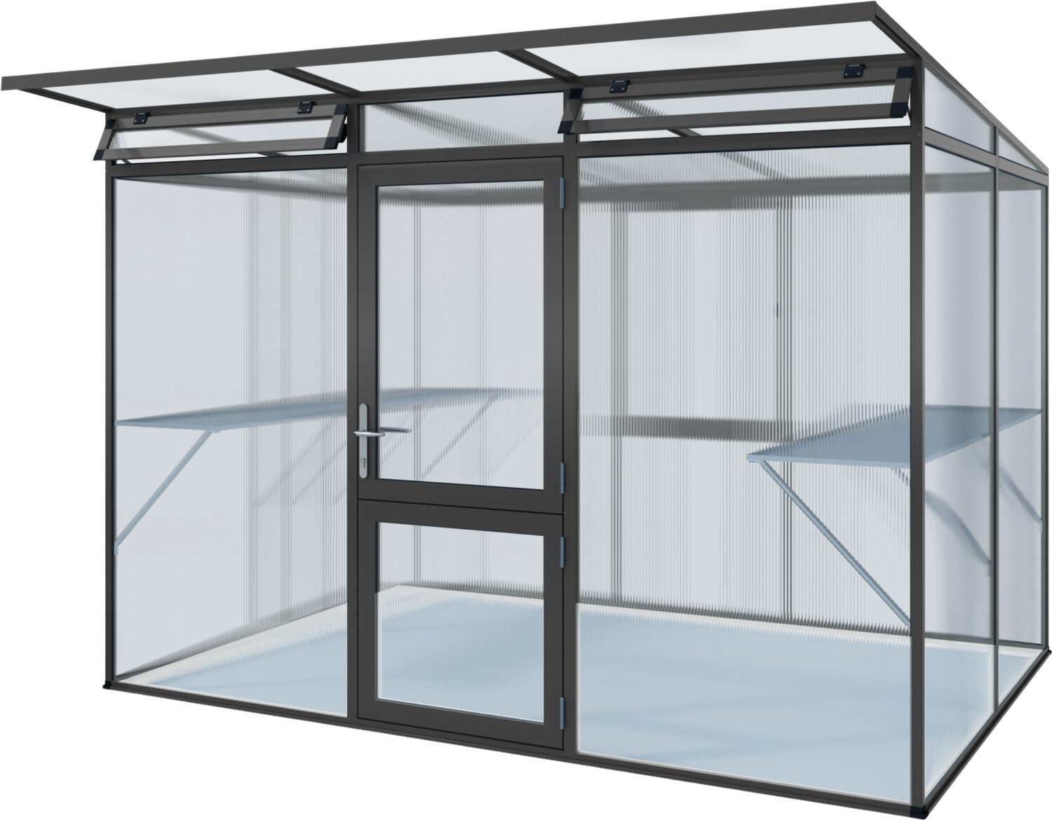 Linea II 10x7x7 Sleek Sloping Roof Glass/Poly Modern Greenhouse