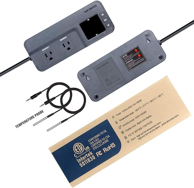 Temperature Controller with Dual Sensor AC Dual Stage Outlet Thermostat