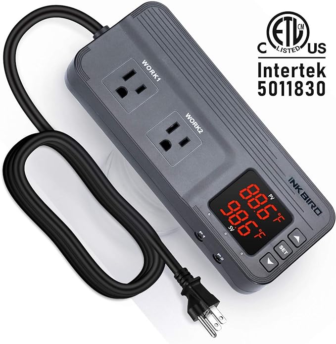 Temperature Controller with Dual Sensor AC Dual Stage Outlet Thermostat