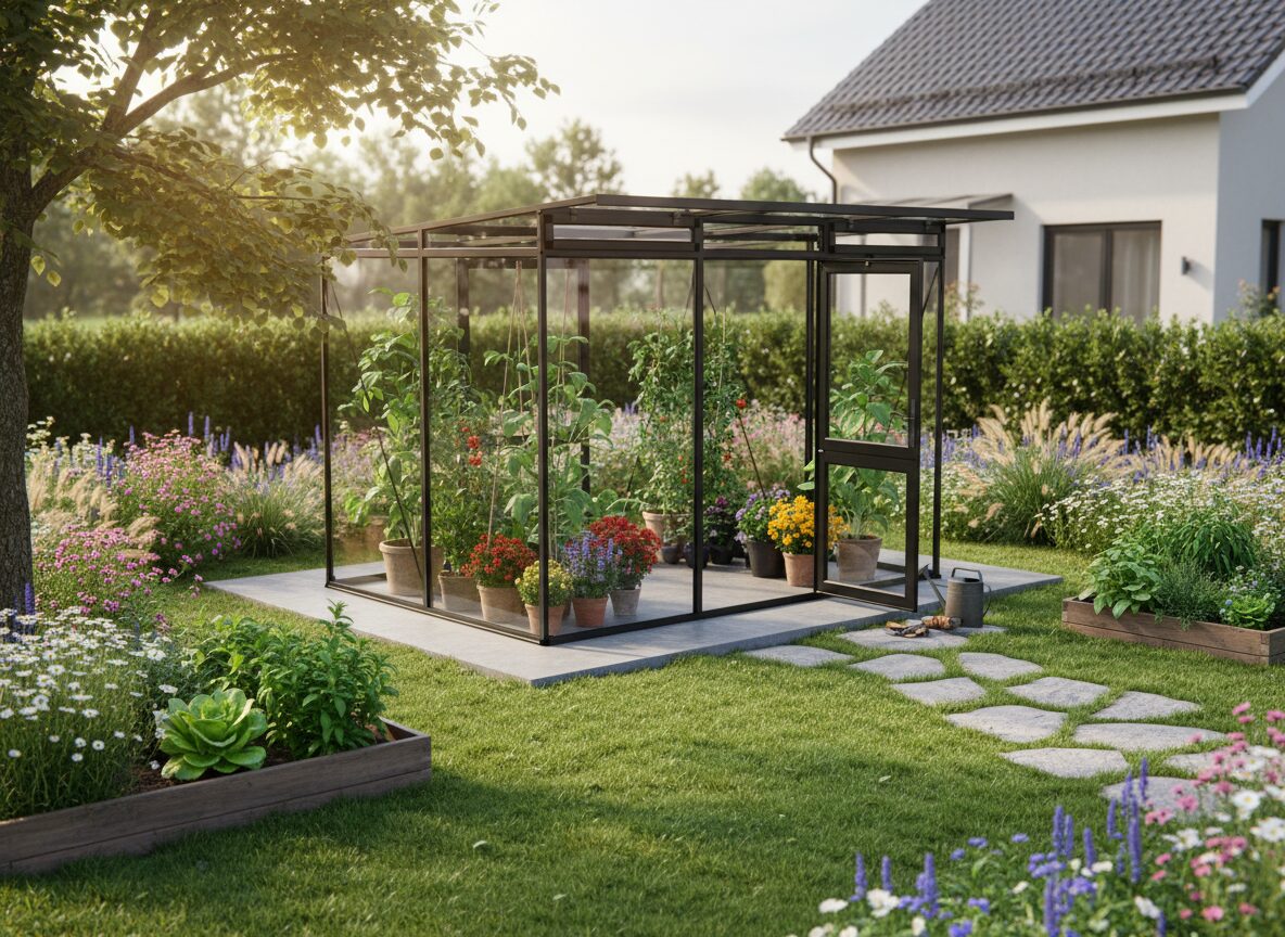 Linea II 10x7x7 Sleek Sloping Roof Glass/Poly Modern Greenhouse