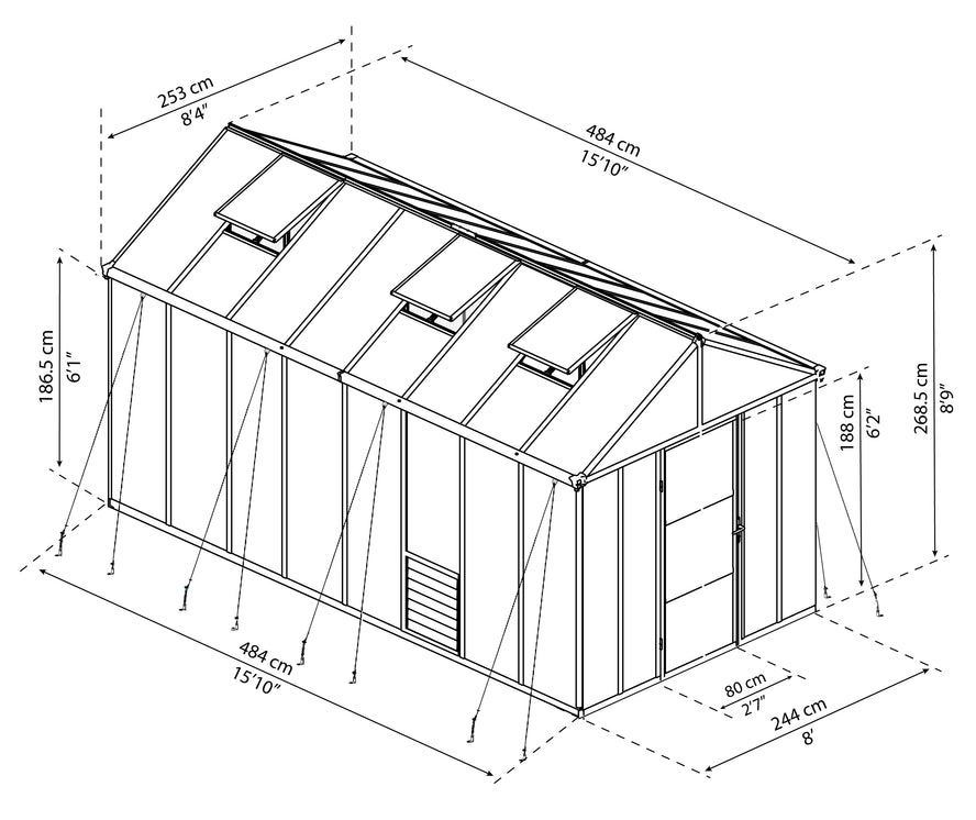 Glory™ 8x8x16.ft Elite Year-Round Greenhouse