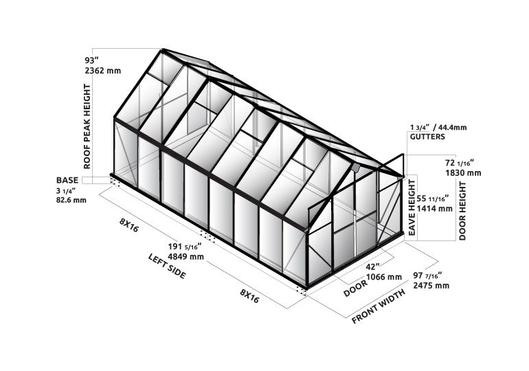Ascent 8X8X16.ft Greenhouse