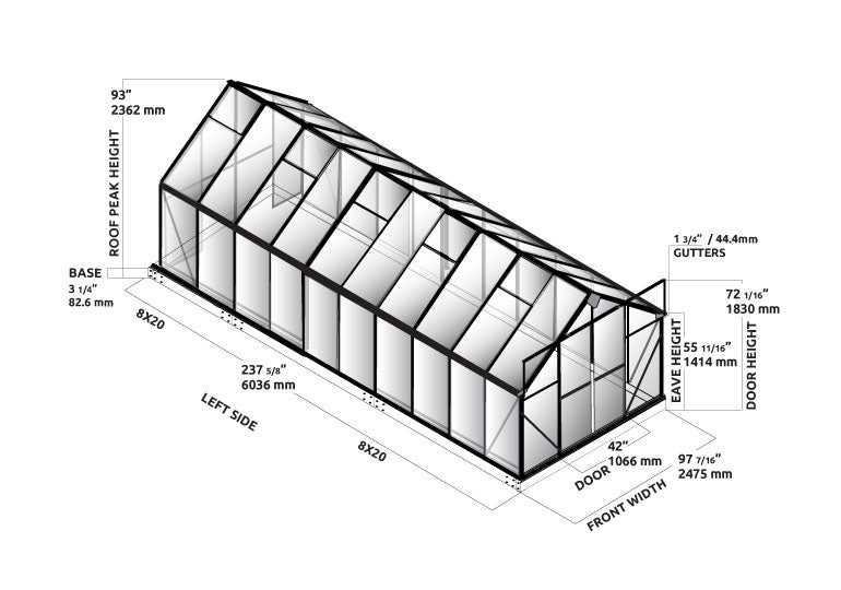 Ascent 8X8X20.ft Greenhouse