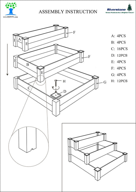 Eden Garden Bed - Eden™ 4'X18"X4' Waterfall / Pyramid Garden Bed Kit
