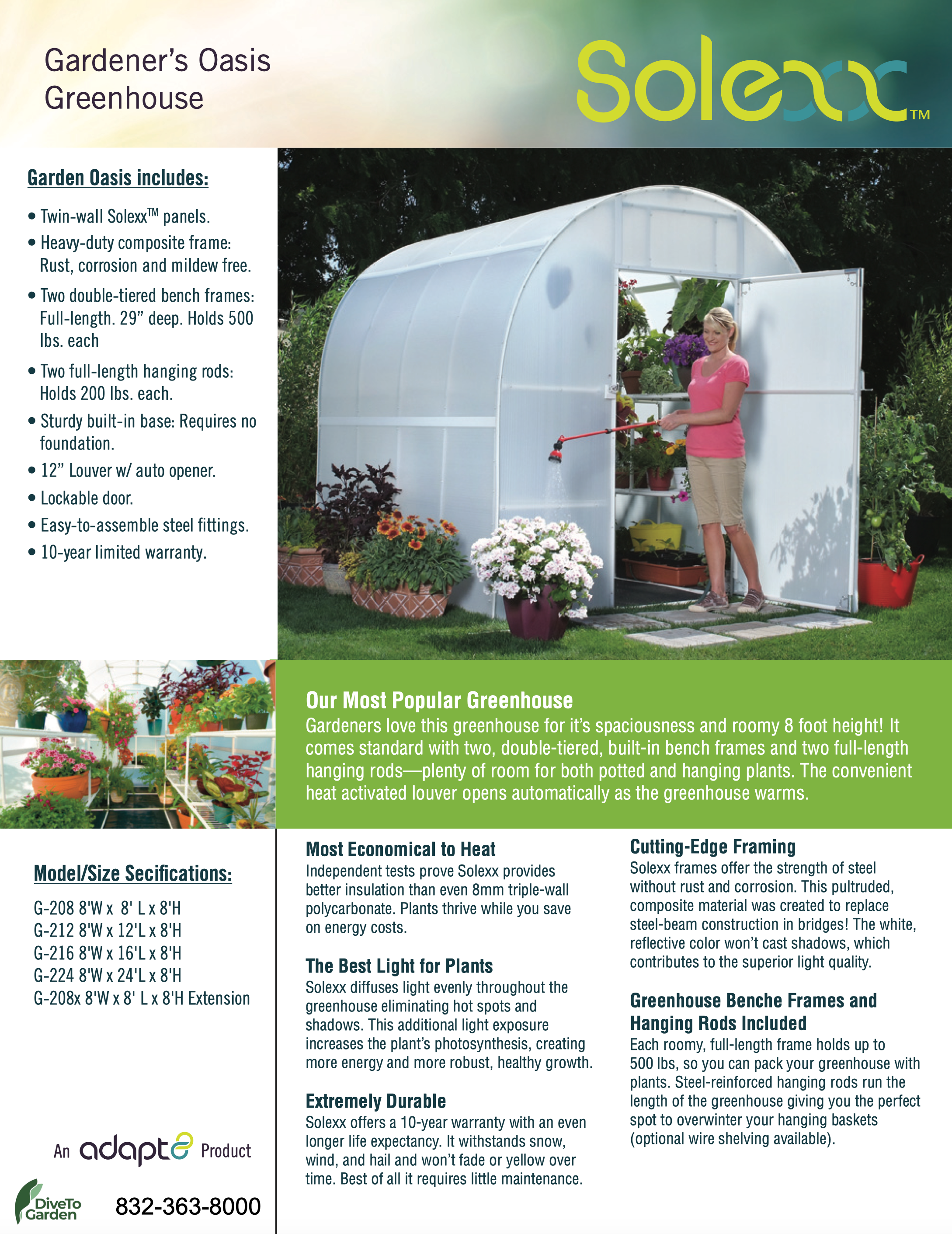 Gardener's Oasis Greenhouse - Gardener's Oasis™ 8x8x8.ft Heat Efficient Greenhouse