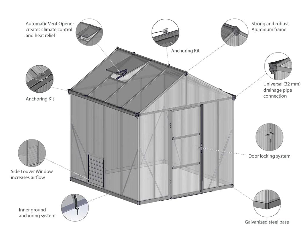 Glory Greenhouse - Glory™ 8x8x16.ft Twin Wall Greenhouse