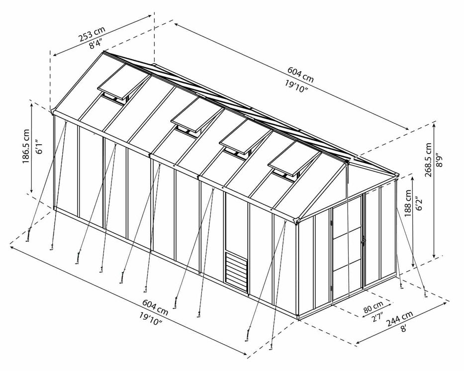 Glory Greenhouse - Glory™ 8x8x20.ft Twin Wall Greenhouse
