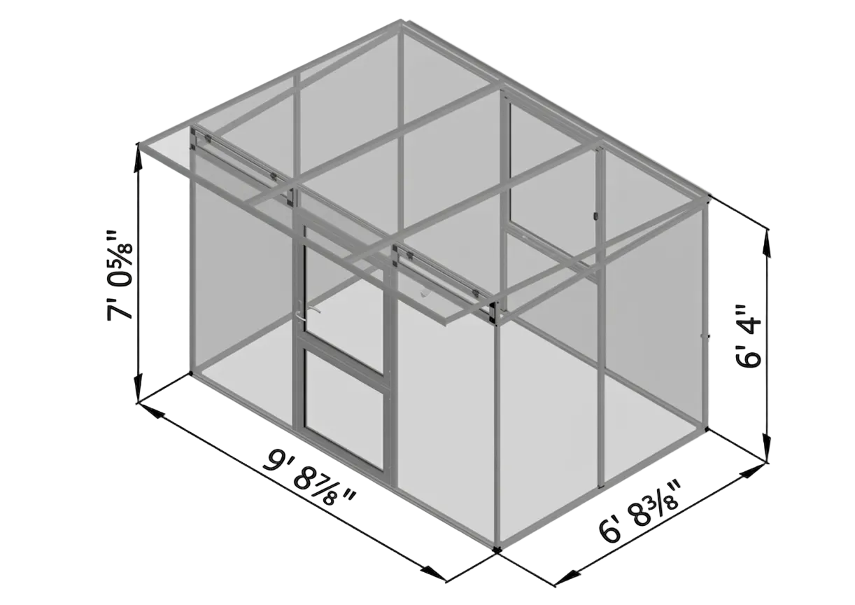 Linea II 10x7x7 Sleek Sloping Roof Glass/Poly Modern Greenhouse