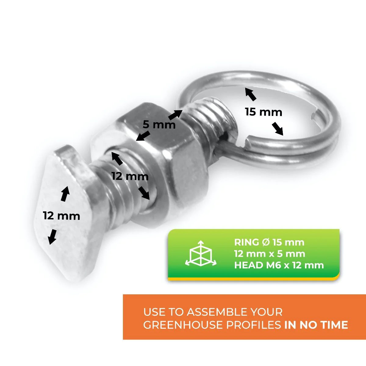 T-Bolt and Ring Nuts for Greenhouse Profiles M6x18 (5 Pcs.)