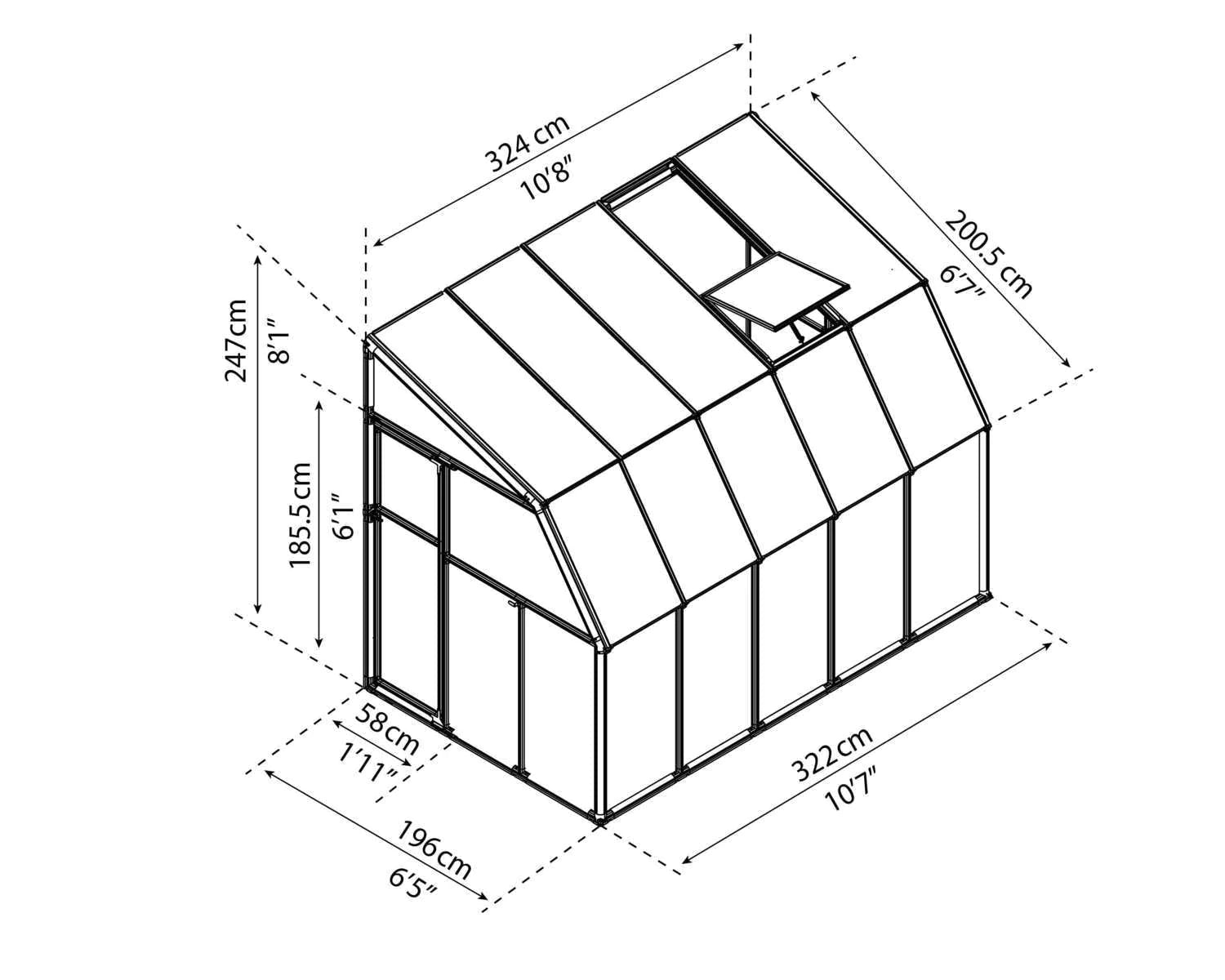 Sun Room 6 Greenhouse - Sun Room 2™ 6x8x10.ft Lean-to Solarium Kit