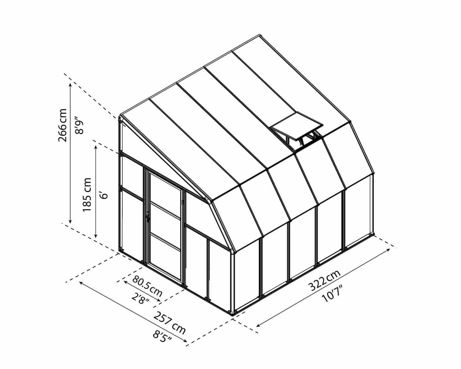 Sun Room™ 2 Clear Wall 8x8x10.ft Lean-to Greenhouse - Dive To Garden