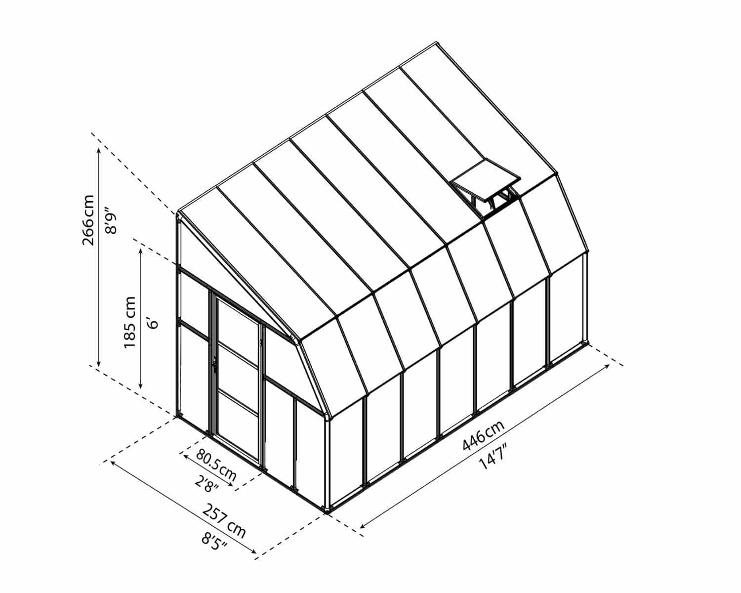 Sun Room 2™ Clear Wall 8x8x14.ft Lean-to Greenhouse - Dive To Garden
