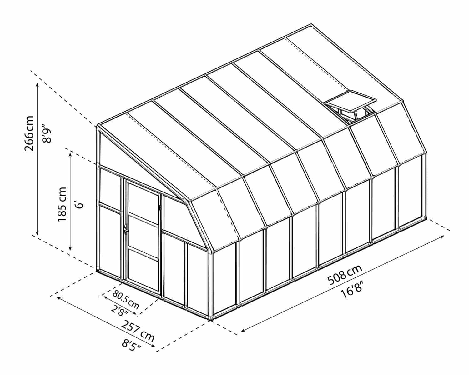 Sun Room 2™ Clear Wall 8x8x16.ft Lean-to Greenhouse - Dive To Garden