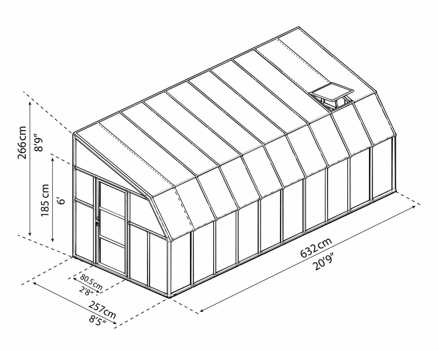 Sun Room 2™ Clear Wall 8x8x20.ft Lean-to Greenhouse - Dive To Garden